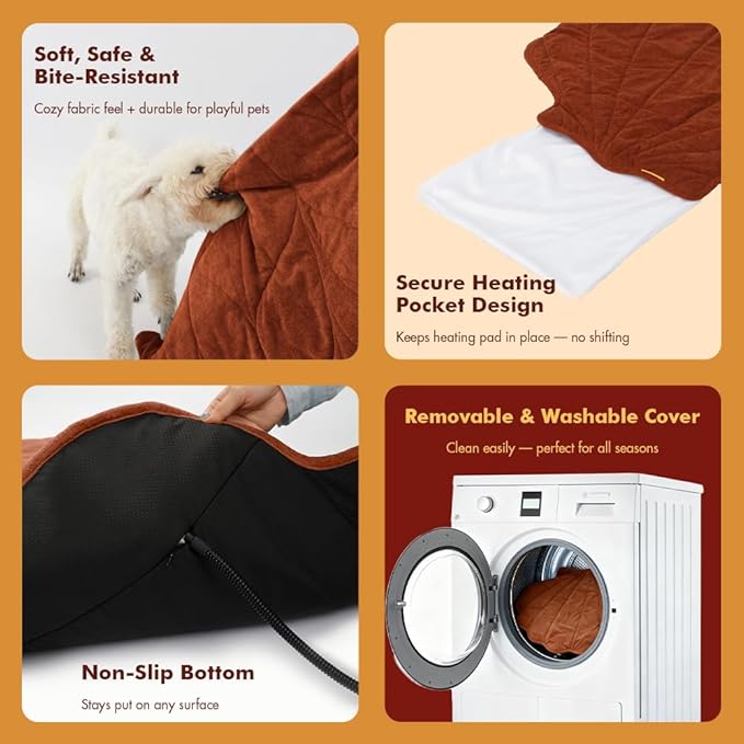 Large Dog Heating Pad Waterproof Electric Heated Pet Beds for Indoor Outdoor, Adjustable Temperature Heated Pet Beds, Washable Red Shall Shaped Cat Heating Pad Non Slip Bottom(57"X47")