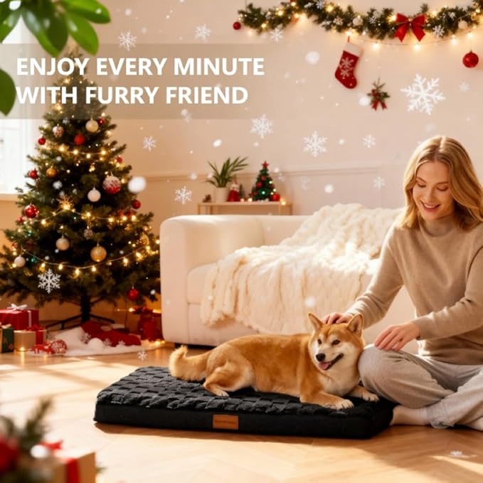 Patas Lague Orthopedic Dog Bed Large Sized Dog 36''X24'', Waterproof Soft Comfortable Egg Crate Foam Large Pet Beds Crate Mat with Removable Washable Cover and Nonskid Bottom, Black