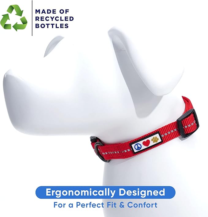 Pawtitas Recycled Dog Collar with Reflective Stitched Puppy Collar Made from Plastic Bottles Collected from Oceans Large Red Chili