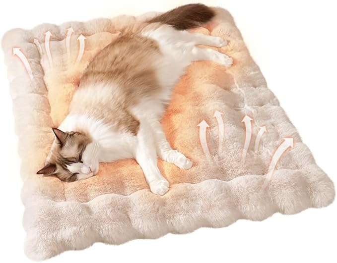 Plush Dog Bed Mat Faux Fur Cat Beds for Indoor Cats with Anti-Slip Bottom Kitten Self Warming Bed for Couch/Floor/Dog & Puppy Friendly 27 x 20 Inch Large White