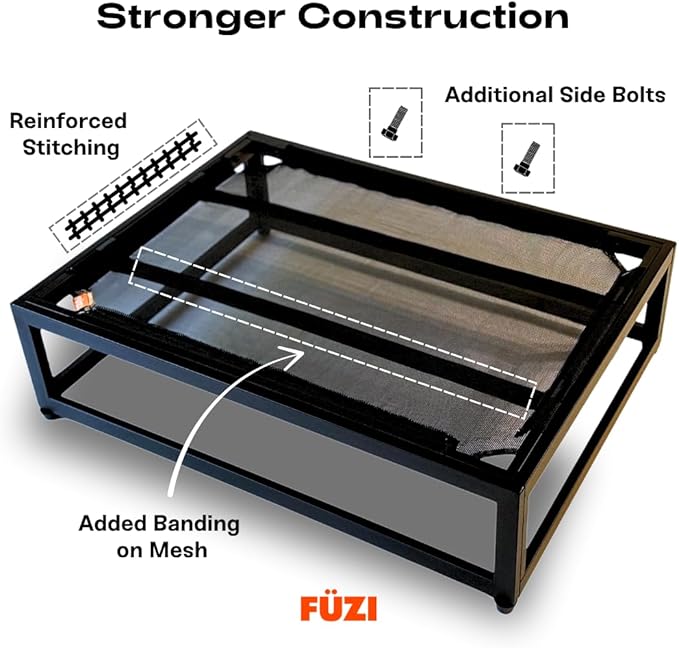 FUZI Up Pup Extra Large Elevated Dog Bed, Strong Indoor/Outdoor Raised Bed for Dogs, Chew-Proof & Durable, Breathable Design, XL Dog Cot, Extra Large Pet Bed, 45x30x9 Black