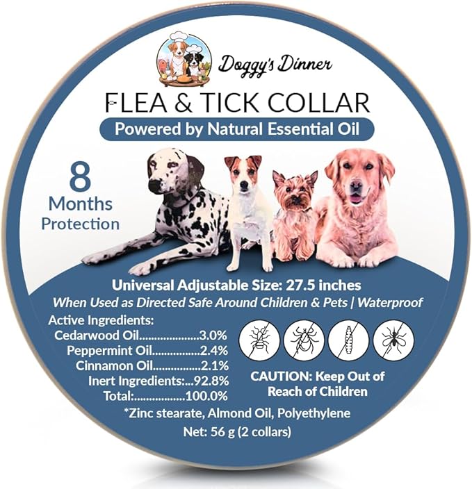 Flea and Tick Prevention for Dogs and Cats - All Natural 8-Month Flea Collar for Dogs, Effective Dog Flea & Tick Control, Chemical-Free Flea Collars, No Pesticides