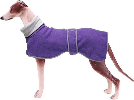 Geyecete Greyhound Cosy Fleece Jumper,Dog Winter Coat with Warm Fleece Lining,Outdoor Dog Apparel with Adjustable Bands-Purple-M