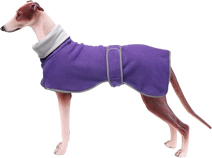 Geyecete Greyhound Cosy Fleece Jumper,Dog Winter Coat with Warm Fleece Lining,Outdoor Dog Apparel with Adjustable Bands-Purple-S