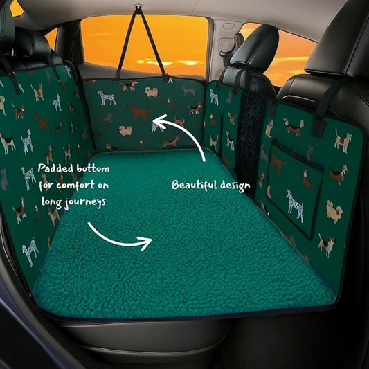 Dog Back Seat Cover – Waterproof Heavy‑Duty Car & SUV Bench/Hammock Style, Padded Shearling Fleece Bottom for Safe & Comfortable Pet Travel