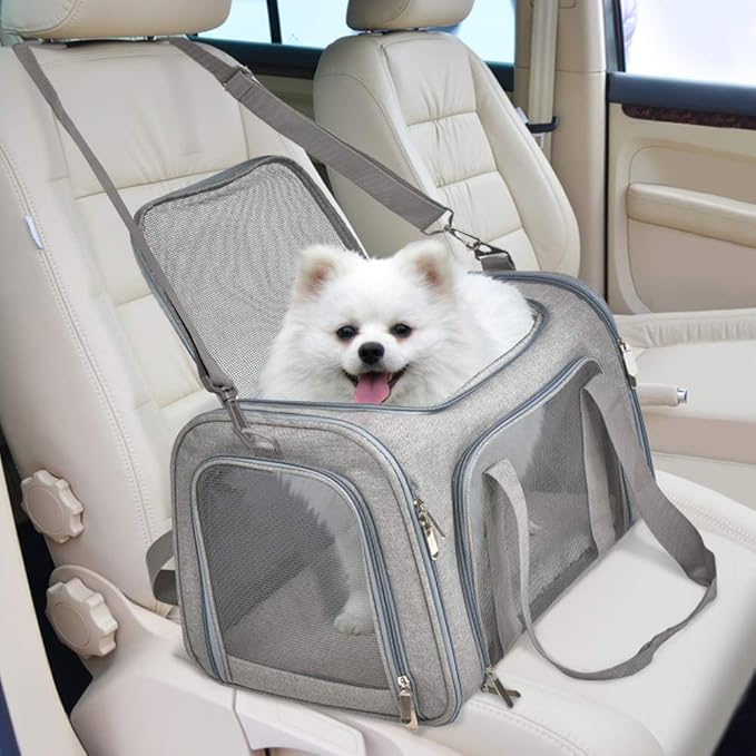 Henkelion Cat Carriers Dog Carrier Pet Carrier for Small/Medium Cats Dogs Puppies (Up to 15lbs), TSA Airline Approved Small Dog Carrier Soft Sided, Collapsible Waterproof Travel Puppy Carrier - Grey