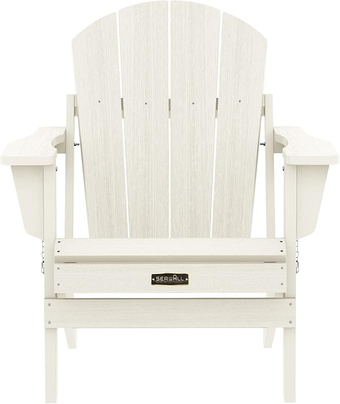 SERWALL Adirondack Chair - Folding Adirondack Chairs HIPS Outdoor Chairs Set of 8 Weather Resistant- White