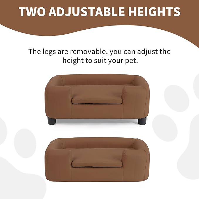 37-Inch Modern Pet Sofa with PU Scratch-Resistant Fabric and Adjustable Legs, Elevated Dog Couch for Small and Medium Dogs, Comfortable Dog Sofa Bed