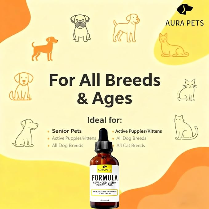 Advanced Vision Formula for Dogs, AuraPets Vision Formula, with Lutein, Zeaxanthin, Astaxanthin, Supports Vision and Reduces Cloudiness, 30ml (5)