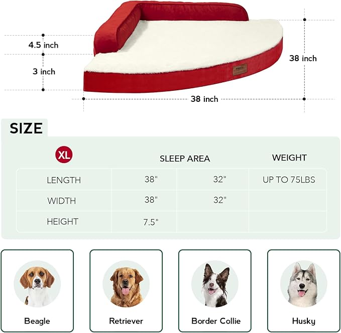 Christmas Dog Bed Large Size - XL Orthopedic Egg-Crate Memory Foam Dog Beds with Removable Washable Cover, Waterproof Pet Beds with Non-Slip Bottom, Red