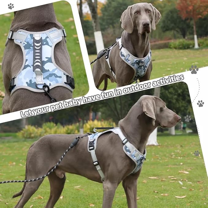 Dog Harness No Pull Adjustable Reflective,for Medium and Large Small Dog with Leash 59.06in (Camouflage, S)