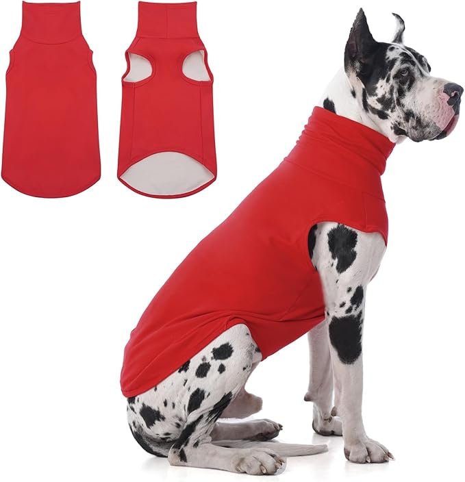 IECOii 4XL Dog Sweater - Stretch Fleece Sweater with Turtleneck,Red,XXXX-Large, Warm Pullover Sweatshirt Pajamas for Indoor Sleeping/Outdoor Walking, Comfort Fit for Giant Breeds Like Great Dane