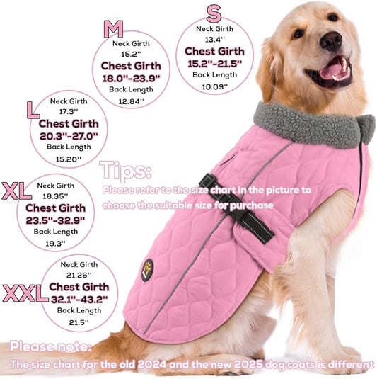 Dog Coats for Cold Weather, Fleece Lining Small/Medium/Large Dog Jackets for Winter, Reflective Adjustable Doggie Winter Clothes for X-Large Dogs, Pink XL