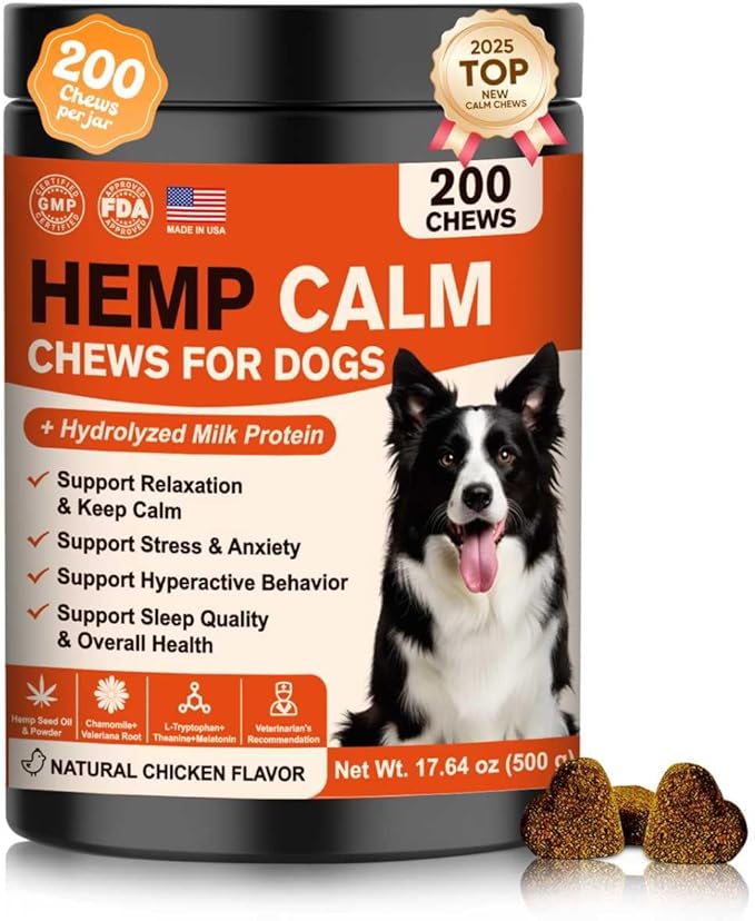 Hemp Calming Chews for Dogs-Dog Calming Chews Anxiety Relief Bites with Melatonin HMP for Dog Relaxing Aid-Car Anxiety Fireworks and Thunder Stress Relief Treats Supplements for Puppies Small All Dogs