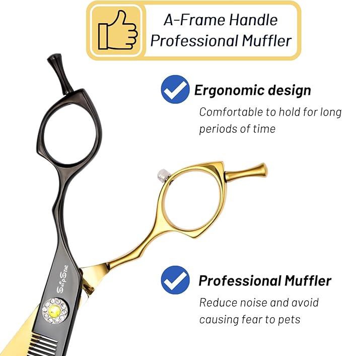 7.5inch Curved Thinning Dog Scissors, 56 Teeth High-end Dog Grooming Scissors, 25° Curved Blender, VG10 Steel Sharp Grooming Shears, Ergonomic Professional Pet Shears for Groomer