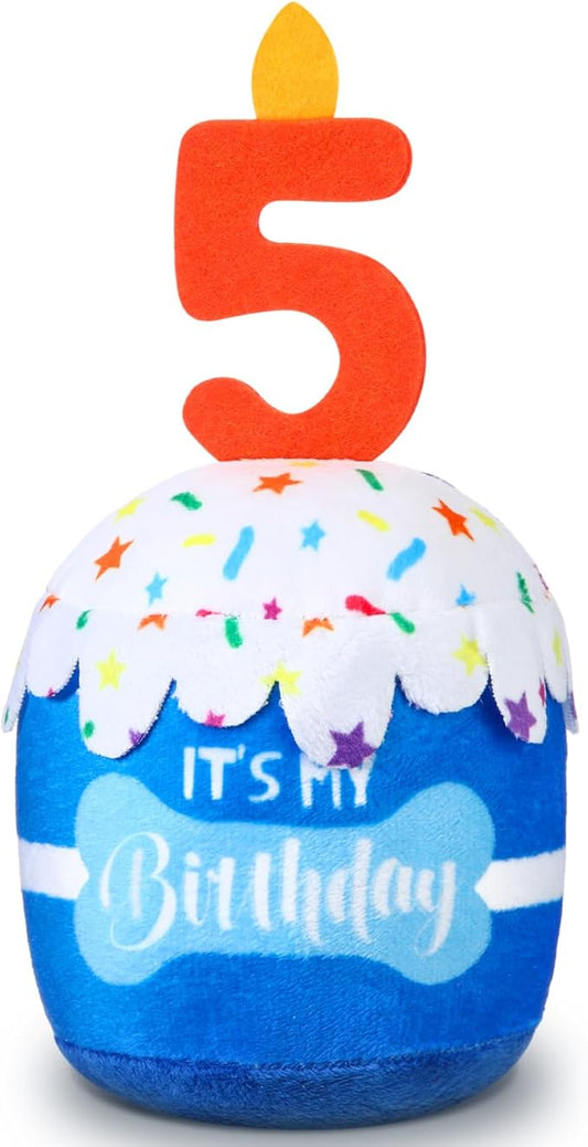 Dog Birthday Cake Toy Accessories for Girl Boy Gifts, Squeaky Plush Toy for Dog Birthday Party Decor Favor for Large, Medium and Small Dogs(5th,Blue)