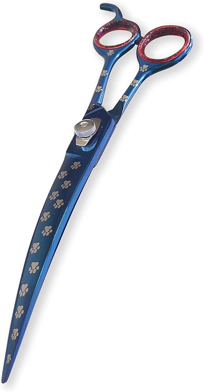 Pet Grooming Scissor Dog Curved Blade scissor 8.5" Pet Grooming Scissors Dog Hair Cutting Shears with Bag for Professional Right Hand Pet Grooomer (Blue, 8.5")