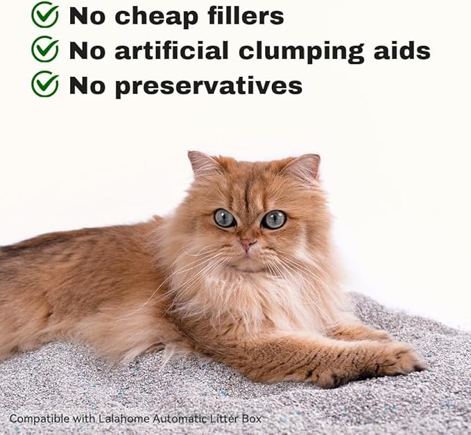 LALAHOME Bentonite Litter Sodium Mineral Cat Litter Clumping, Odor Control Kitty Litter for Self Cleaning Box & Automatic Litter Box, Dust Free, Strong Durability, 20 lb