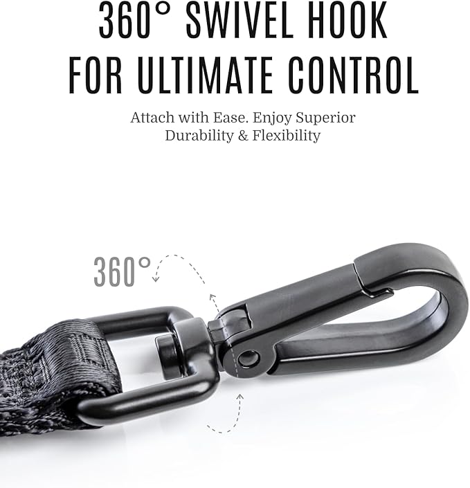 2025 New Edition, Fei & Eve Classic Dog Leash - 6FT, Dual Padded Handles, 360° Swivel Hook, Heavy Duty 210D Nylon - No-Pull Design with Traffic Control Handle - for Small/Medium/Large Dogs, Black