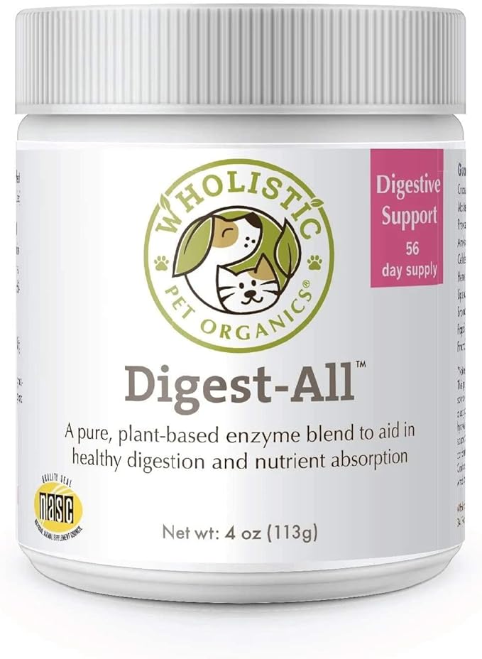 Wholistic Pet Organics Probiotics for Dogs with Digestive Enzymes & Prebiotic Fiber - 4 Oz - Daily Cat & Dog Probiotics for Digestive Health, Anti Diarrhea & Gut Support - Cat Probiotic - 113 Scoops