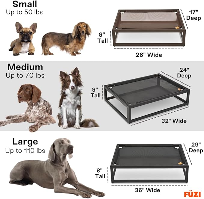 FUZI Luxury Up Pup Elevated Dog Bed, Premium Indoor & Outdoor Raised Pet Bed, Chew-Proof & Durable, Breathable Design for Comfort & Support, Dog Cot Medium 32x24x8 Dark Brown