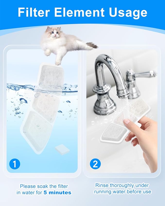 8+8 Pack Cat Water Fountain Filter Replacement Compatible with oneisall PW04 3.5L/118oz, Cat Fountain Filters Replacement Fit for oneisall, Multilayer Filters System, 8 Filters + 8 Sponge