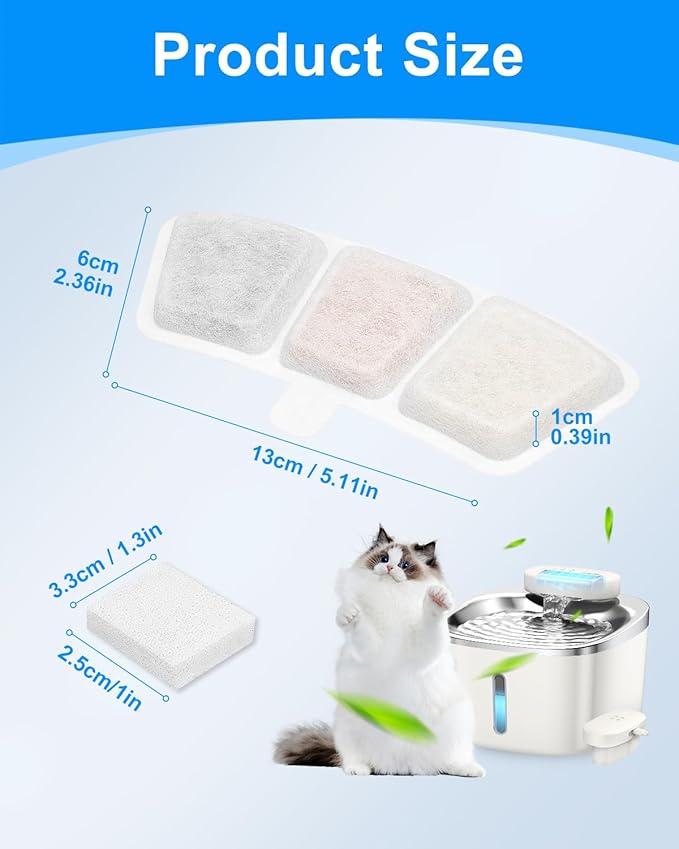 Cat Fountain Filter Replacement Compatible with oneisall PW04 3.5L/118oz, Filter for Cat Water Fountain Fit for oneisall, Keeping Pet Water Clean, 6+6 Pack