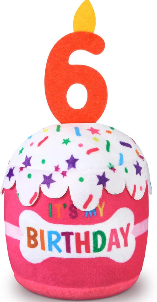 Dog Birthday Cake Toy Accessories for Girl Boy Gifts, Squeaky Plush Toy for Dog Birthday Party Decor Favor for Large, Medium and Small Dogs(6th,Pink)