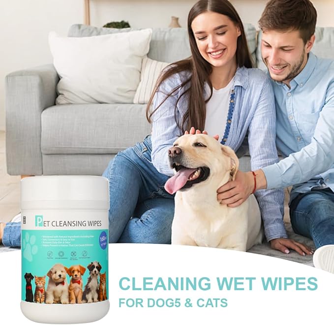 Pet Wipes 160 Count Dog Cleaning Wipe Gentle Paw Wipes for Grooming Ears, Body and Butt, 15 x 18CM