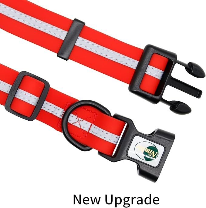 NIMBLE Dog Collar Waterproof Pet Collars Anti-Odor Durable Adjustable PVC & Polyester Soft with Reflective Cloth Stripe Basic Dog Collars S/M/L Sizes (Medium (11.81”-18.5”inches), Candy Red)
