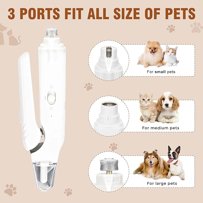 2-in-1 Dog Nail Grinder & Dog Nail Clippers- Gentle Drill Trimmer with Led Light for Large Medium Small Dogs Cats Pets Claw (Pink)