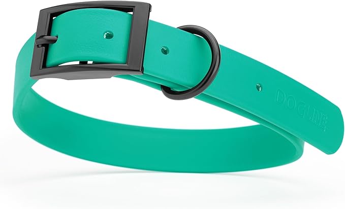 Dogline Biothane Coated Webbing Dog Collar with Black Metal Hardware: Durable Easy-Clean Everyday Collar for Dogs - Comfortable Adjustable Odor-Resistant Pet Collar, W1 x L22-25", Teal