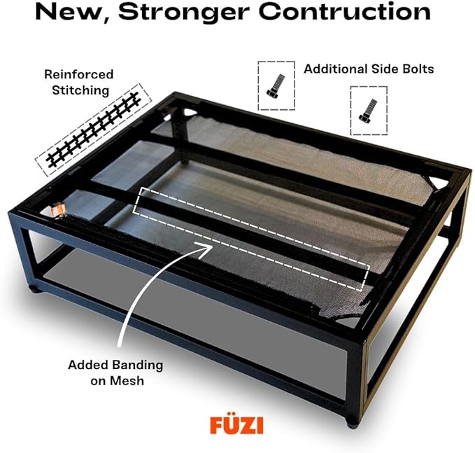 FUZI Luxury Up Pup Elevated Dog Bed, Premium Indoor & Outdoor Raised Pet Bed, Chew-Proof & Durable, Breathable Design for Comfort & Support, Dog Cot Medium 32x24x8 Black
