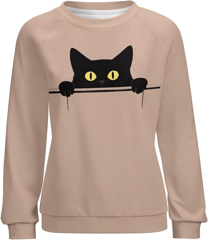 Womens Ugly Christmas Sweatshirt Funny Cat Dog Printed Xmas Pullover Shirts Crewneck Long Sleeve Graphic Hoodies