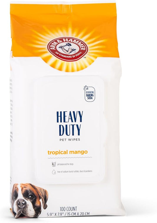 Arm & Hammer for Pets Heavy Duty Multipurpose Pet Bath Wipes | Dog Wipes Remove Odor & Refreshes Skin | Mango Scent, Dog Grooming Wipes for Pets (Pack of 12,1200 Count Total)