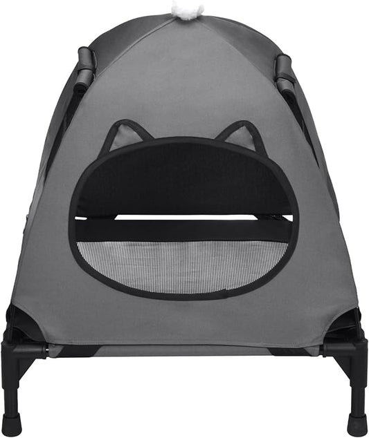 Pozico Elevated Pet Bed with Breathable Mesh for Small Cat and Dog, Raised Cooling Pet Cot for Puppy and Kitty, 18.9x18.9 inch (Dark Gray Bed with Canopy)