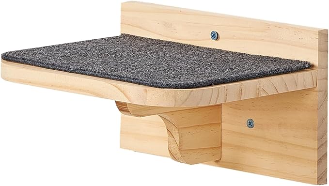 SHENGOCASE Wall Mounted Cat Furniture Set, Natural Wood, 47.2 inch Balcony Perch with Guardrail, 4 Steps, 2 Houses with Cushions