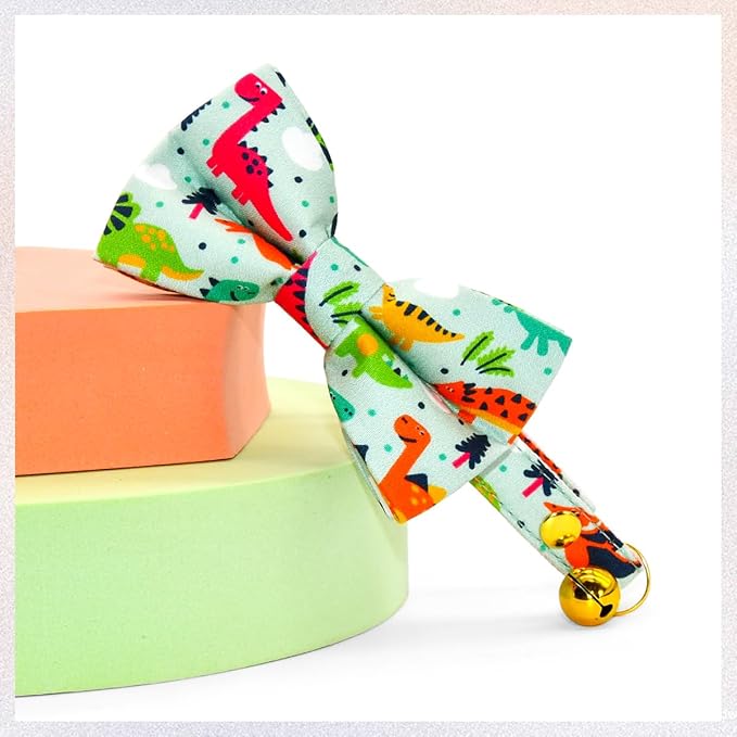 Cute Dinosaur Cat Bow Tie Collar, Sage Green Cat Collar, Breakaway Safety Collar, Wedding/Birthday Cat Accessories