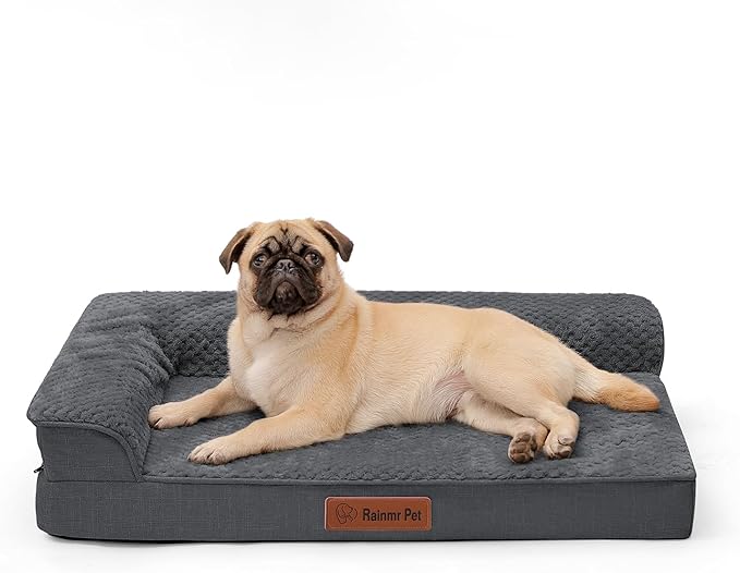 Orthopedic Dog Bed Medium Size Dog, 35x23x6 Inches Memory Foam Pet Bed for Medium and Large Dogs, Washable Removable Cover, Nonskid Bottom, Waterproof, Dark Grey