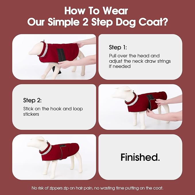 Dog Winter Coat Warm Padded Puppy Jacket Windproof Water Resistant Clothes for Small Medium Large Pets Christmas Sweater Outfit Vest(Red, 2XL)