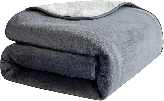 Waterproof Dog Blanket, 3-Layer Flannel and Sherpa Pet Throw, Reversible Protector Cover for Bed Couch Sofa, Grey, 60"x80"