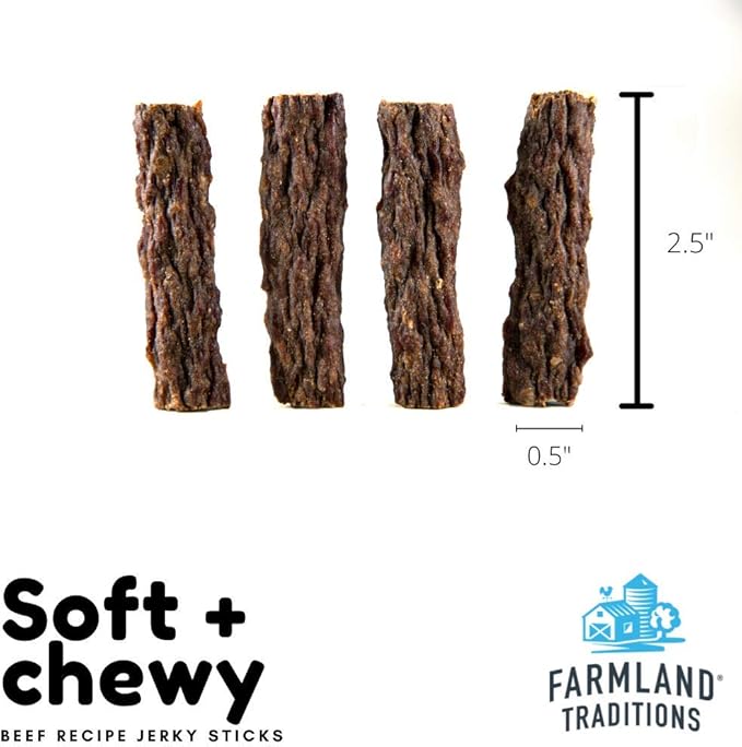 Farmland Traditions Beef Recipe Jerky Dog Treats, High-Protein Dog Jerky Sticks, Wheat-Free & Made in USA for All Breeds & Sizes, 14 Oz Bag