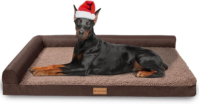 Patas Lague Orthopedic Jumbo Dog Bed for Extra Large Dogs 56''X40'', Waterproof L Bolster Pet Sofa Beds with Removable Washable Cover, Soft Comfortable Pet Couch Crate Mat with Nonskid Bottom, Brown