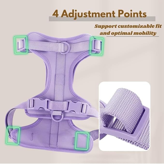 Dog Harness, No-Pull Pet Harness with 3 Leash Clips, Adjustable Soft Padded Dog Vest, Breathable Mesh Cushion for Small Medium Large Dogs (Purple, Small (Neck:12"-16" Chest 16"-20"))