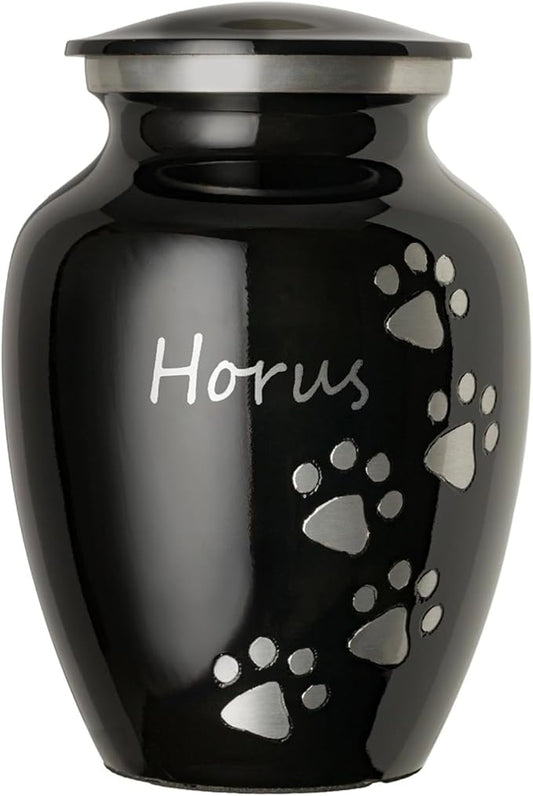 Pet Urn for Dogs and Cats with Personalized Laser Engraving, Ottillie Paws Premier Series Memorial Urns (Medium Ebony with Vertical Pewter Paws)