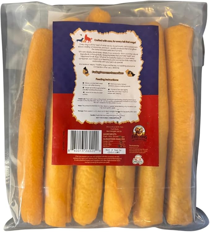 6 Pack 10-Inch Pork Skin Rolls – Natural Dog Chews for Medium and Large Dogs – Long Lasting, Raw Hide Free, Highly Digestible Treats for Aggressive Chewers – Oven Roasted