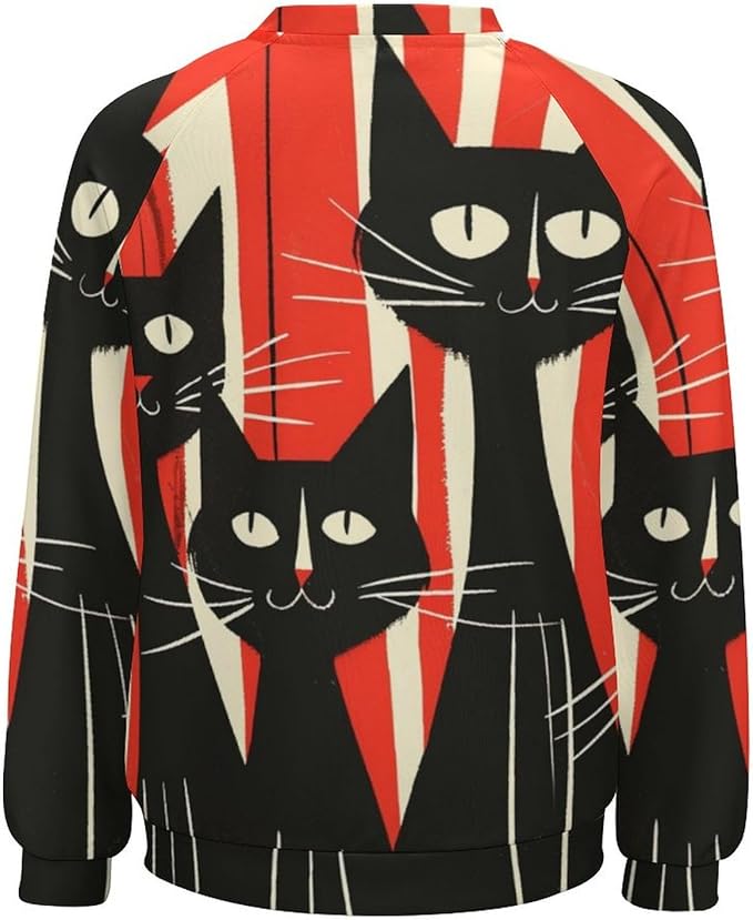 Biacolum Long Sleeve Shirts for Women Mid Century Retro Style Atomic Cat 3D Graphic Sweatshirts Fall Crewneck Pullover Top