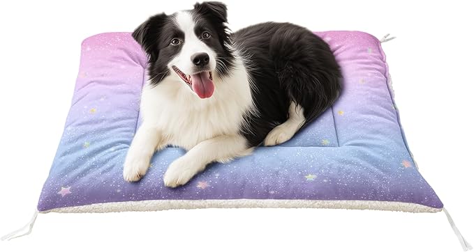 Dog Crate Bed Washable Crate Pad Pink Gradient Stars Printed Soft Fluffy Pet Sleeping Mat for Large Medium Small Animals(Stars-2 L)