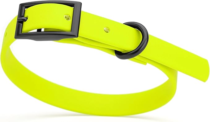 Dogline Biothane Coated Webbing Dog Collar with Black Metal Hardware: Durable Easy-Clean Everyday Collar for Dogs - Comfortable Adjustable Odor-Resistant Pet Collar, W1/2" x L9-12, Safety Yellow