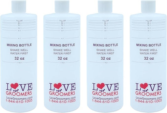 Groomer ESSENTALS 32oz Dilution Bottles - Set of 4 - Professional Dog Grooming Mixing Bottles for Shampoo, Conditioner, and Solutions